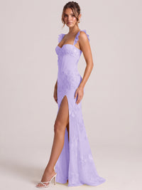 Sweetheart Floral Applique Corset Mermaid Prom Dress with High Slit