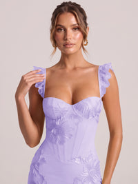 Sweetheart Floral Applique Corset Mermaid Prom Dress with High Slit