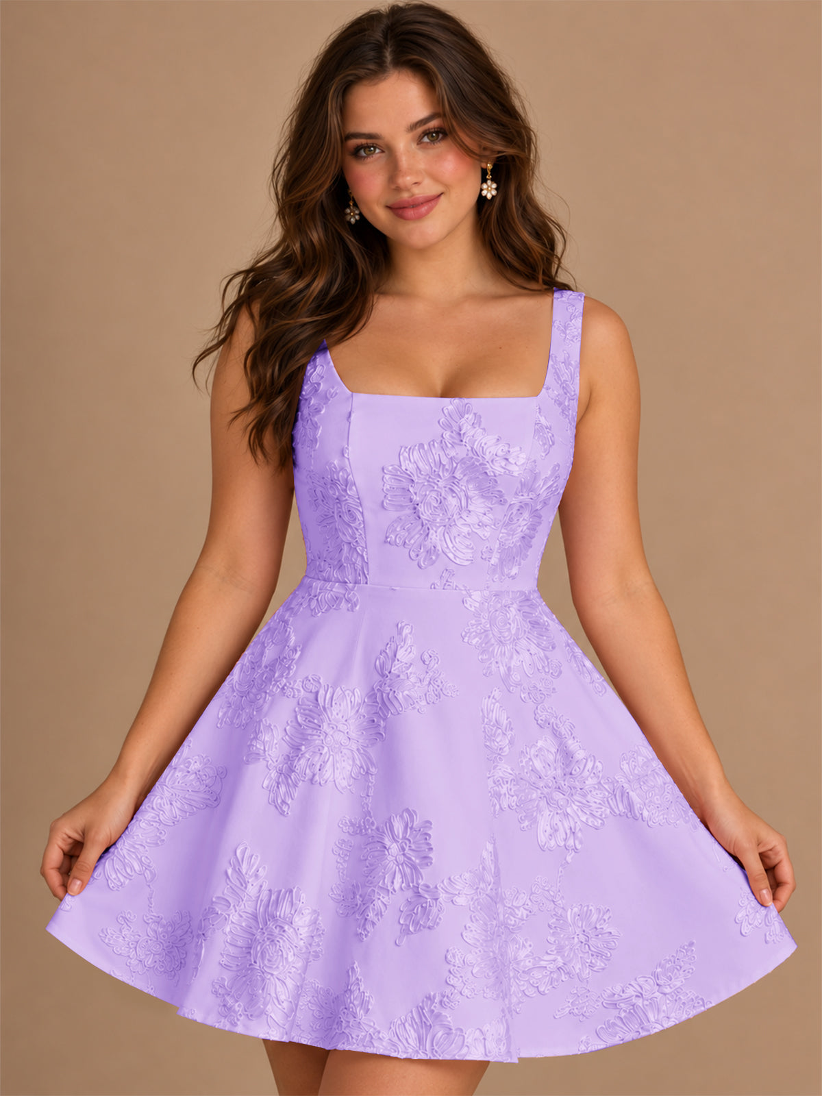3D Floral A-Line Homecoming Dress with Pockets