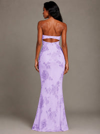 Strapless Floral Applique Mermaid Prom Dress