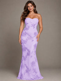 Strapless Floral Applique Mermaid Prom Dress