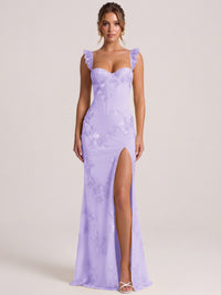 Lavender Sweetheart Floral Applique Corset Mermaid Prom Dress with High Slit Long Formal Evening Gown