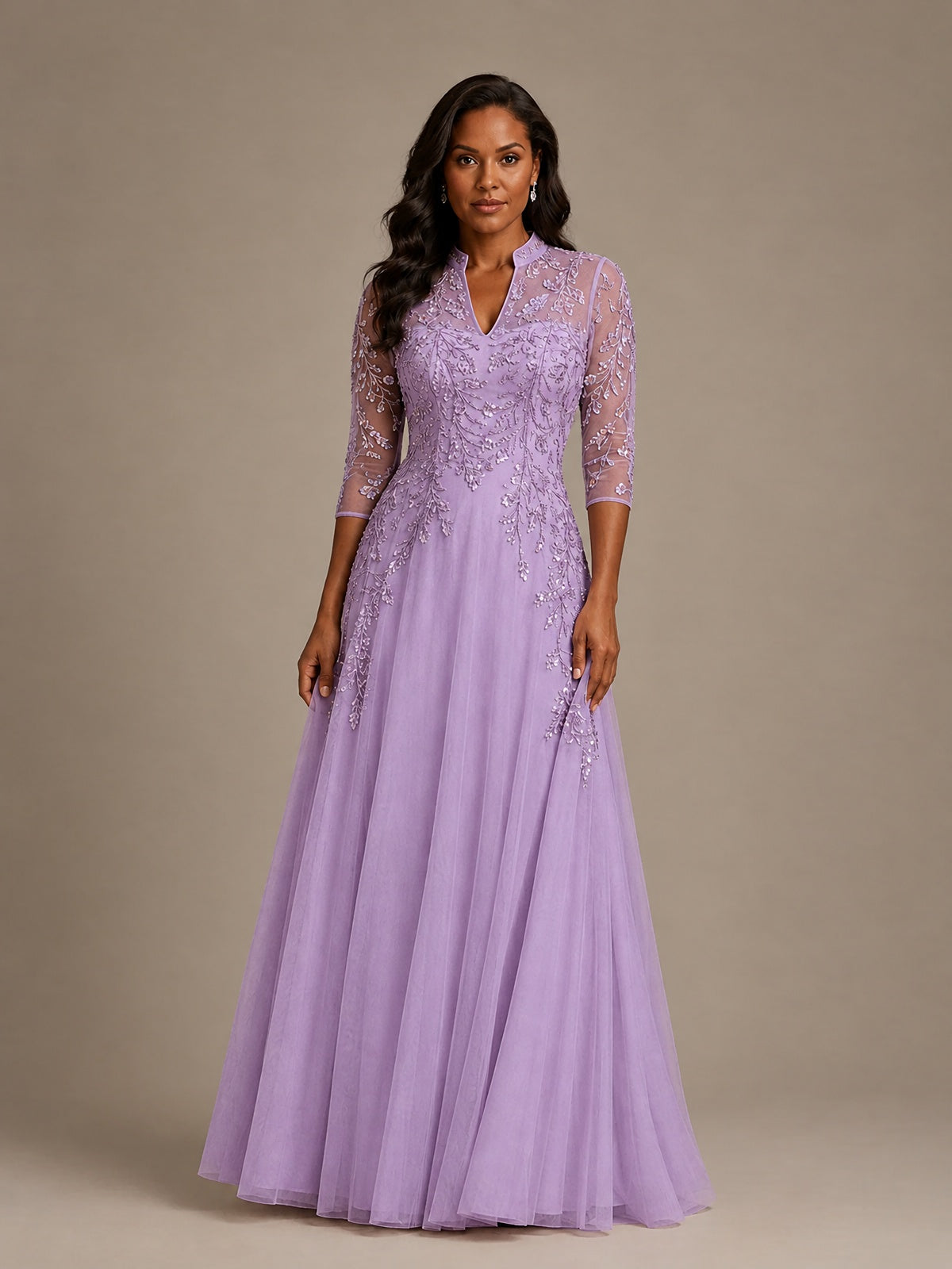 Embellished Appliques Mother of the Bride Dress with 3/4 Sleeves