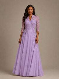 Embellished Appliques Mother of the Bride Dress with 3/4 Sleeves