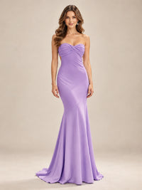 Light Blue Strapless Sweetheart Mermaid Prom Dress with Pleated Bodice