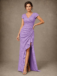 V-Neck Floral Jacquard Mother of the Bride Dress with Slit
