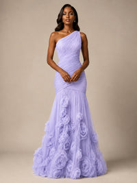 Blush Pink One Shoulder 3D Floral Mermaid Prom Dress