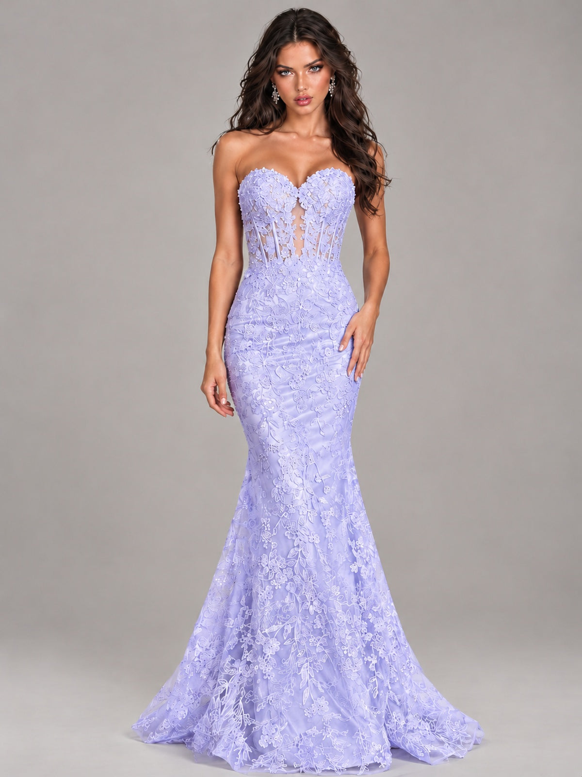 Strapless Corset Mermaid Prom Dress Lace Appliqué Formal Gown