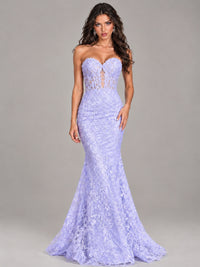 Strapless Corset Mermaid Prom Dress Lace Appliqué Formal Gown