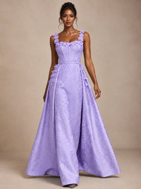 Light Blue 3D Floral Jacquard Prom Dress with Detachable Overskirt Corset Gown