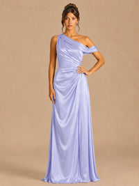 Lavender-satin one shoulder prom dress ruched long formal gow Jovelle