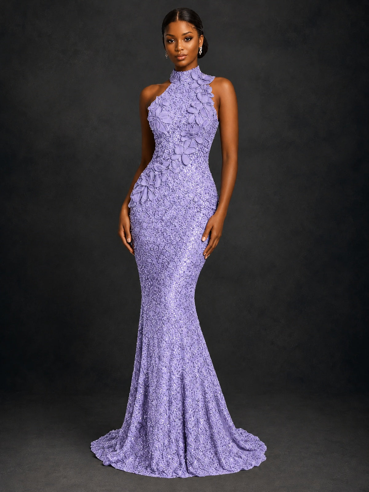 Sparkly Sequin High Neck Mermaid Prom Dress