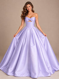Pink Strapless Corset Satin Prom Derss & Ball Gown with 3D Floral