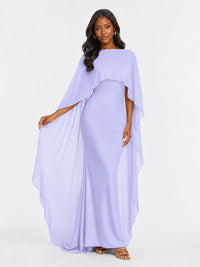 Satin Cape Prom Dresses Meramid Maxi Dress