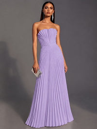 Lavender Strapless Pleated Satin Prom Dress Long Formal Gown Evening Dress