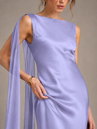 Burgundy Satin Mermaid Cape Maxi Dress