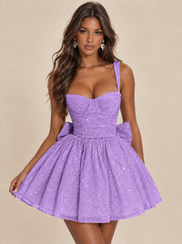 Sweetheart Glitter Tulle Puffy Mini Dress with Bow