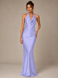 Olive Green Halter Satin Mermaid Maxi Dress