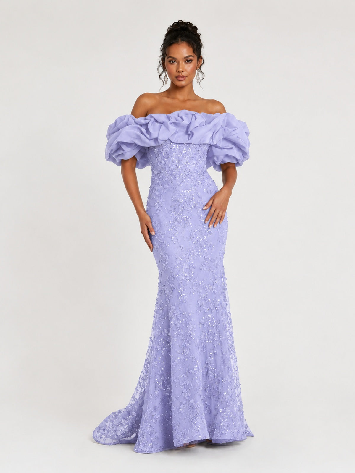 Sequin Off-Shoulder Ruffle Mermaid Prom Dress
