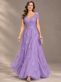 Lace Appliques A-line Mother of The Bride Dresses with Short Sleeves