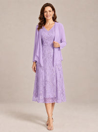 Lavender-2 Piece Lace Appliques Chiffon Mother of The Bride Dress with Sequin