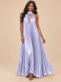 Rust Orange Pleated Halter Neck Maxi Dress