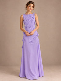 3D Floral Applique Sleeveless Formal Maxi Dress