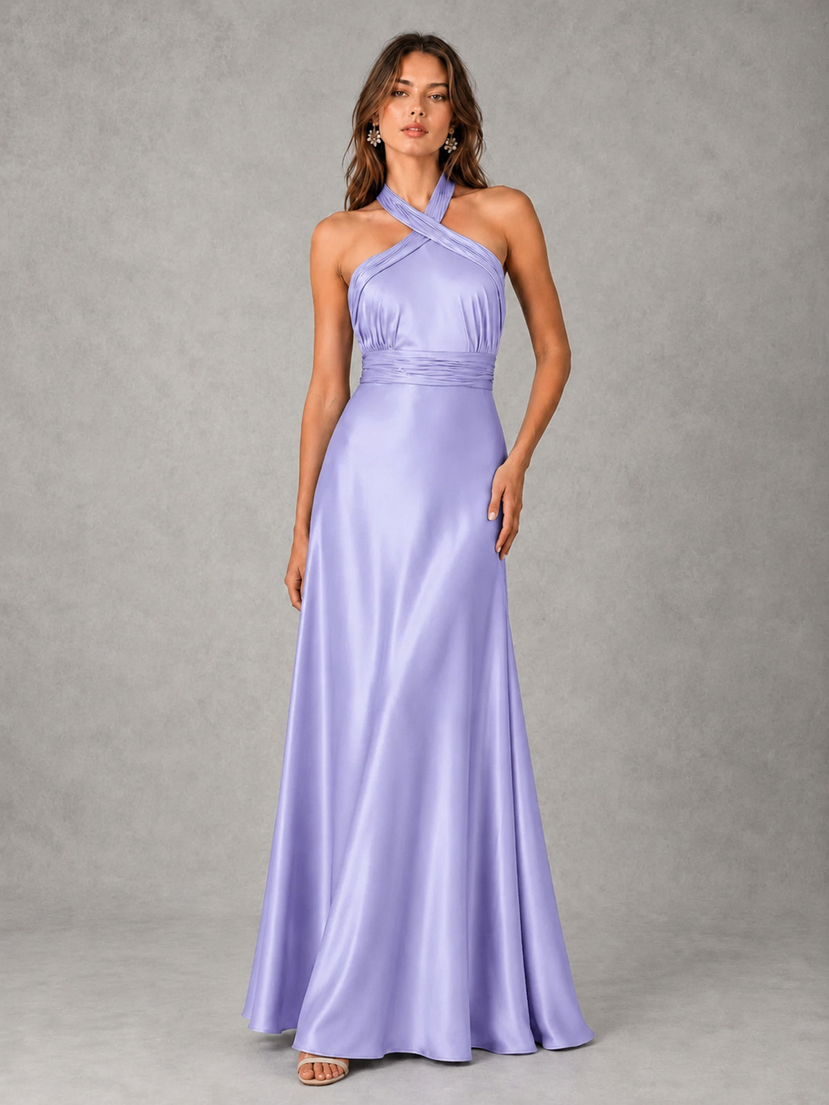 Sage Green Satin A-Line Bridesmaid Dress with Halter Neck