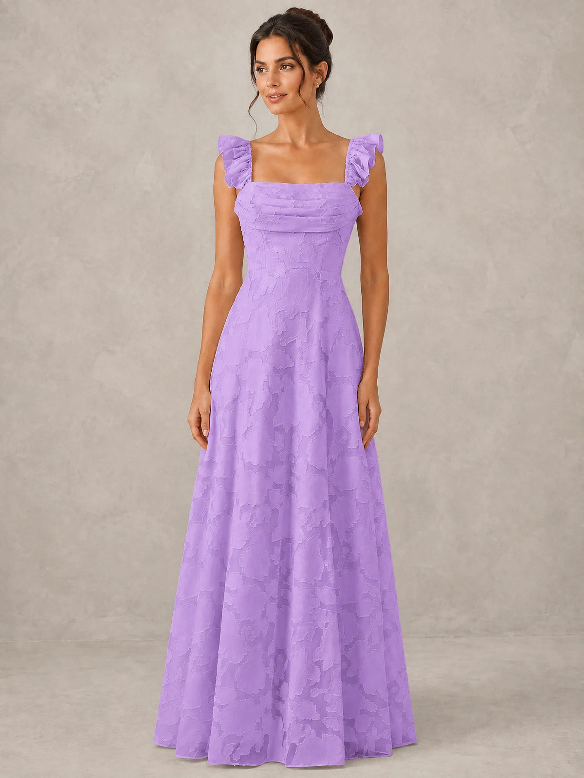 Jacquard Square Neck A-Line Maxi Dress