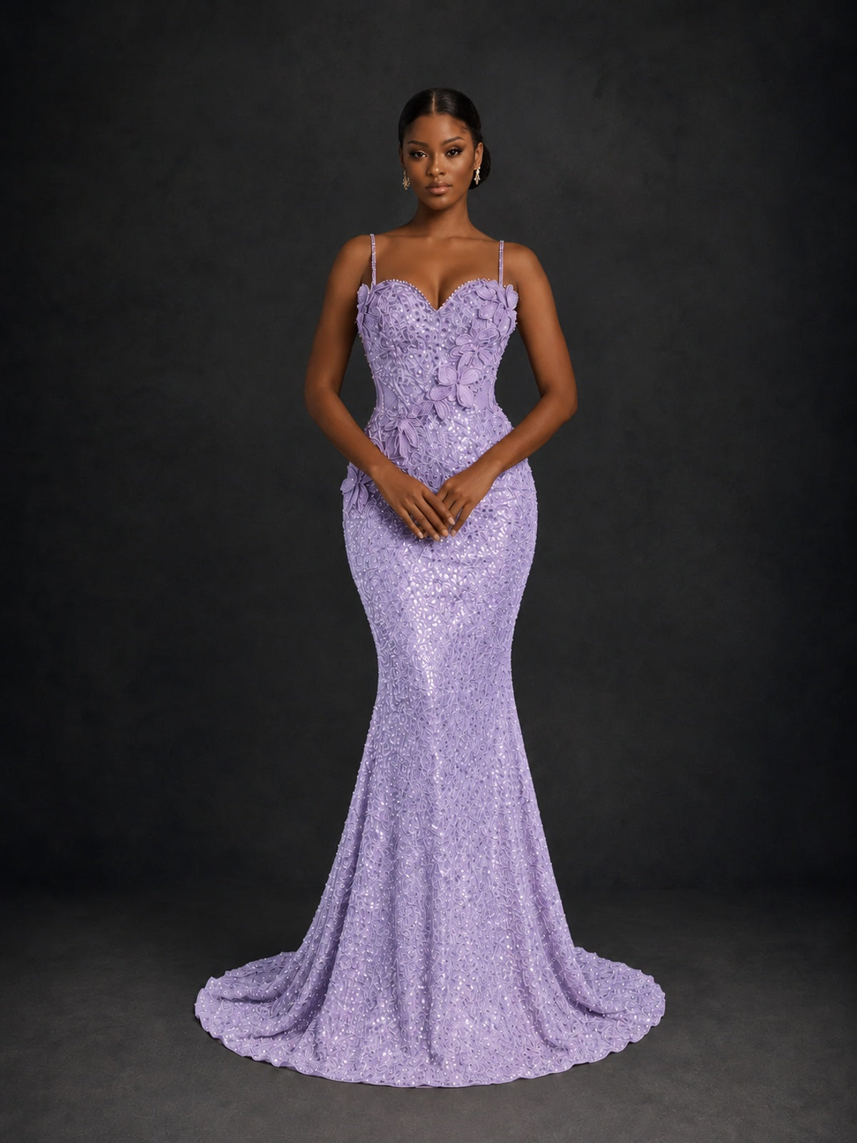 Sequin Mermaid Prom Dress with Floral Applique