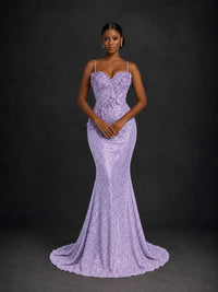 Sequin Mermaid Prom Dress with Floral Applique
