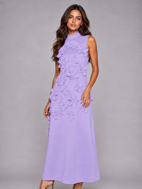 3D Floral Applique High Neck Prom Maxi Dress