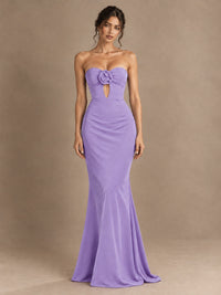 Emerald Green Strapless Mermaid Prom Dress with 3D Rose & Keyhole Cutout