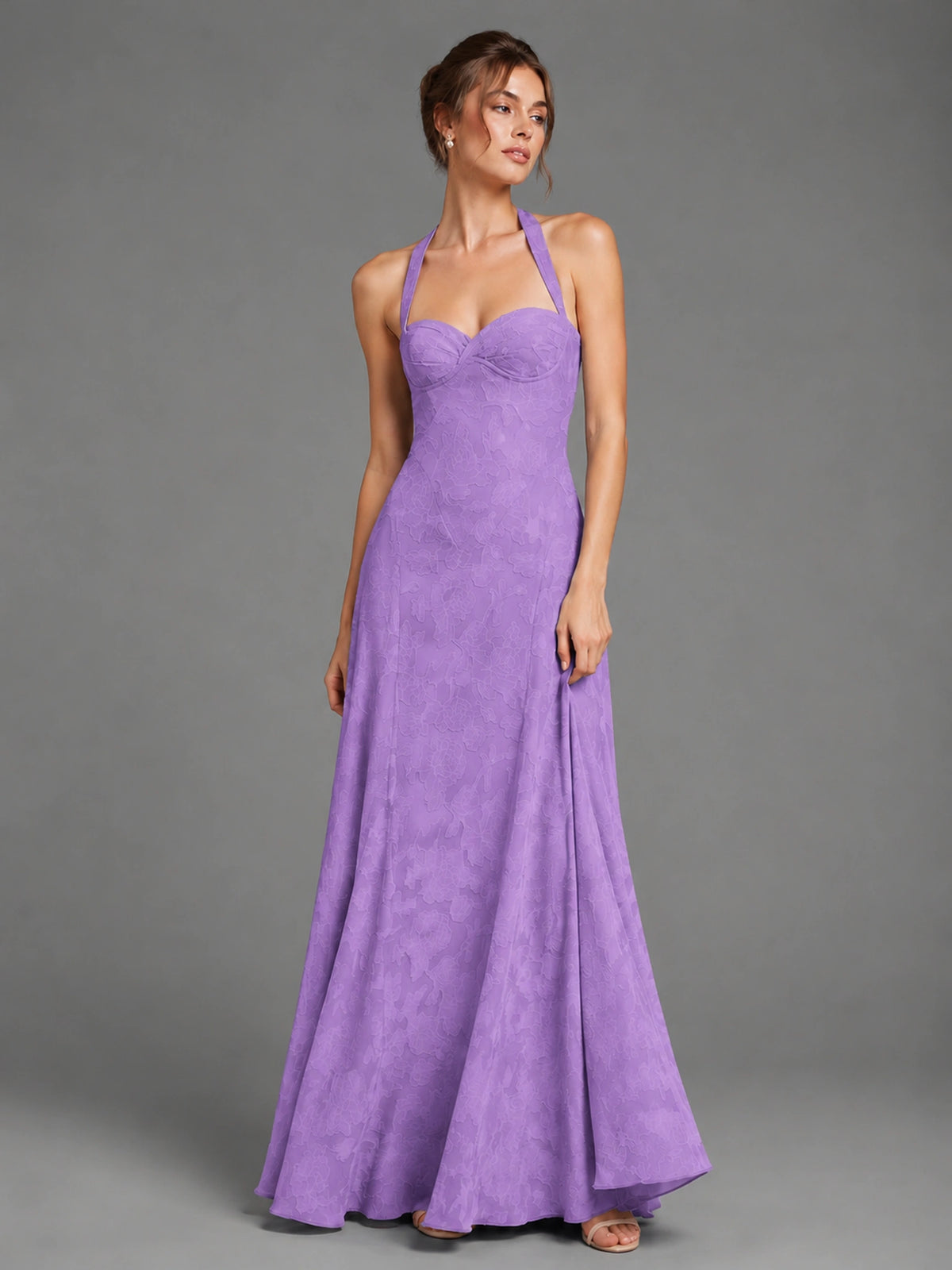 A-Line Halter Floral Chiffon Maxi Dress