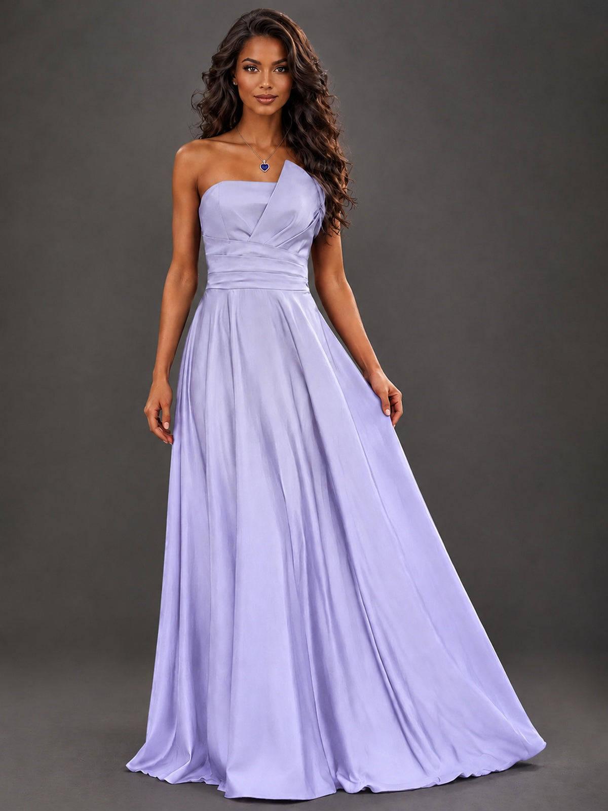 Draped Satin Prom Dress Strapless A-line Formal Dress Floor Length