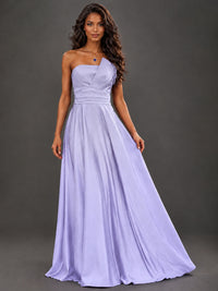 Draped Satin Prom Dress Strapless A-line Formal Dress Floor Length