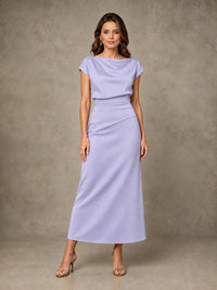 Cowl Neck Satin Mother of the Bride Dress with Ruched Waist