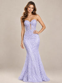 Strapless Corset Mermaid Prom Dress with Floral Lace Appliqué