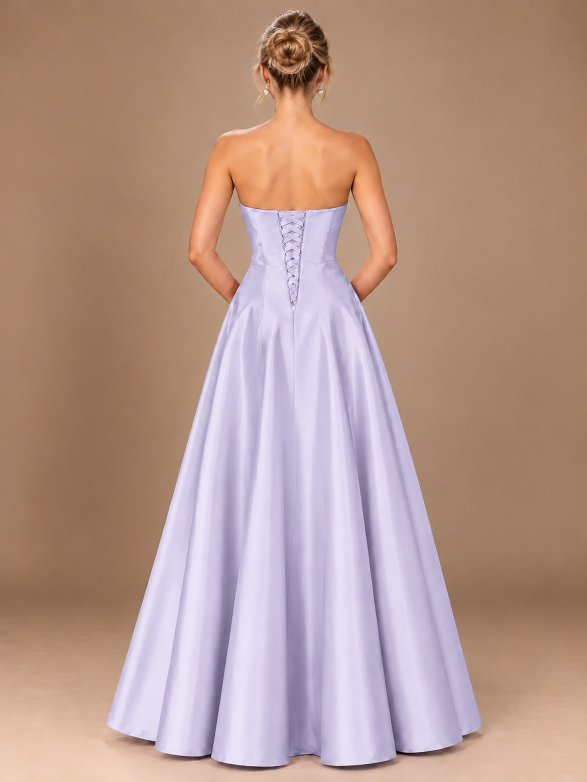 Blush Pink Strapless Satin A-Line Prom Dress with Ruched Bodice