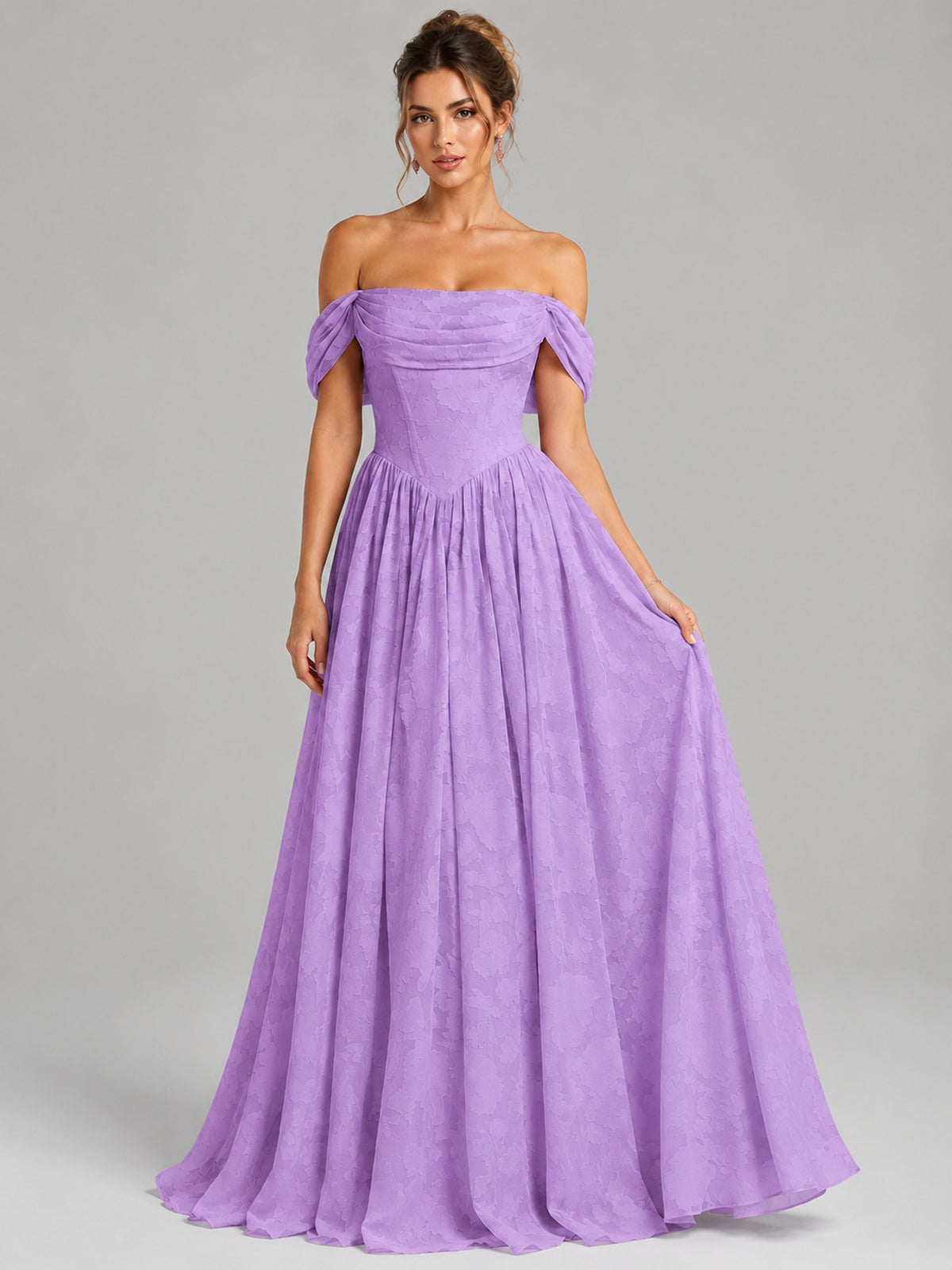 Off Shoulder Jacquard A-Line Maxi Dress