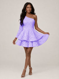 Puffy One Shoulder Sequin Tiered Mini Dress