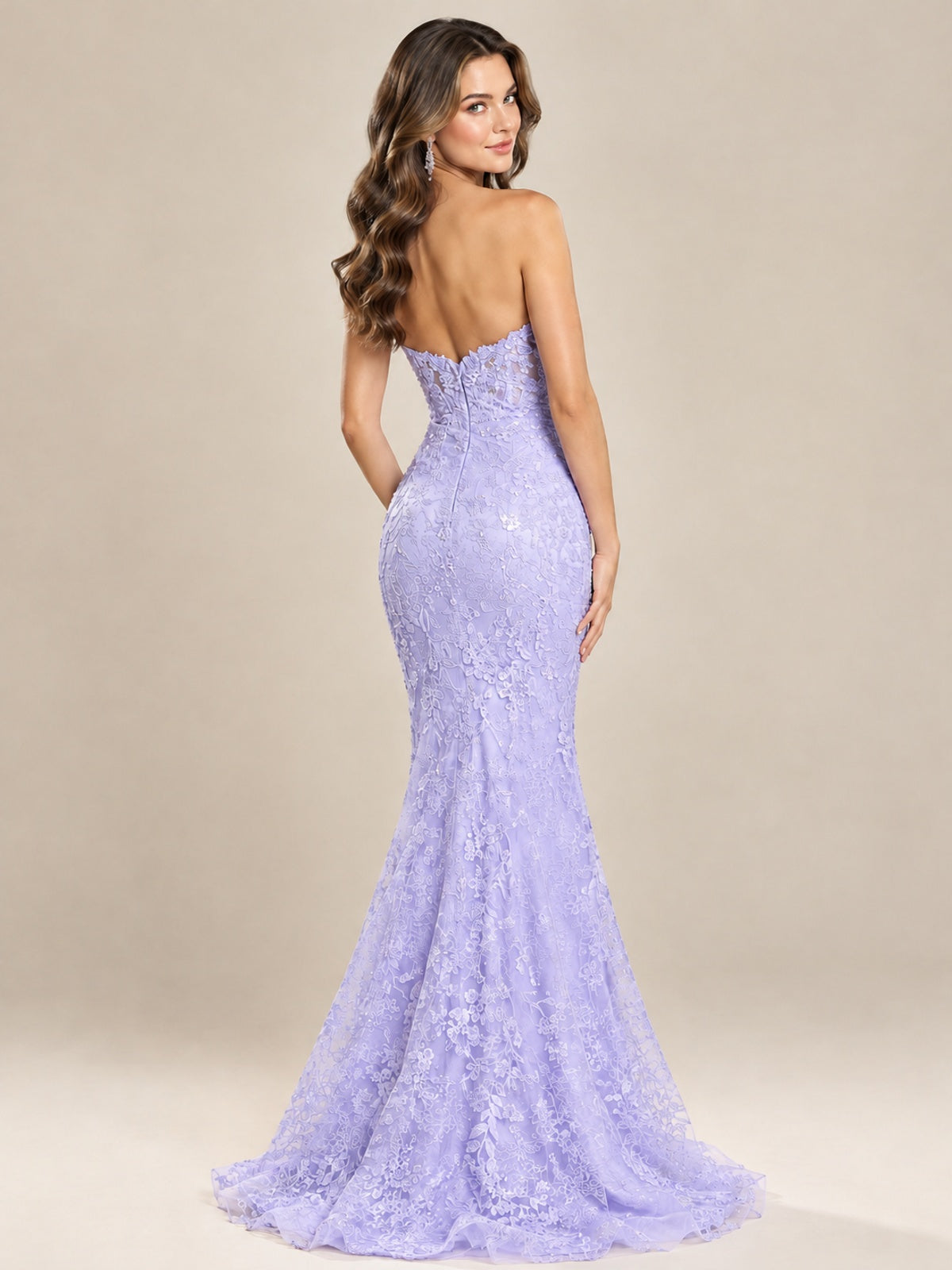 Strapless Corset Mermaid Prom Dress with Floral Lace Appliqué