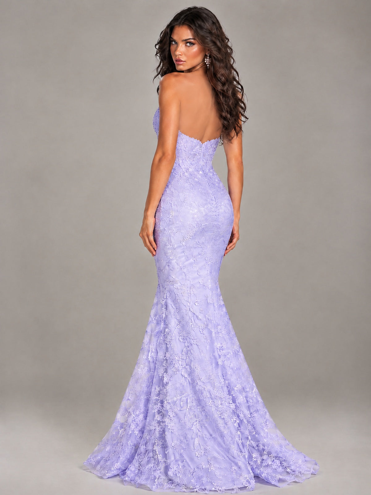 Strapless Corset Mermaid Prom Dress Lace Appliqué Formal Gown