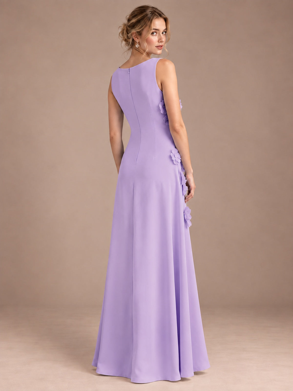 3D Floral Applique Sleeveless Formal Maxi Dress