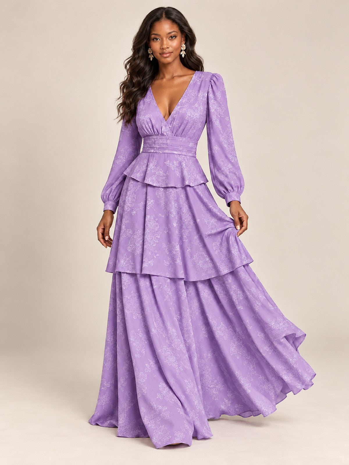 Blush Pink Floral Long Sleeve Maxi Dress