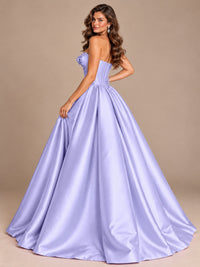 Pink Strapless Corset Satin Prom Derss & Ball Gown with 3D Floral