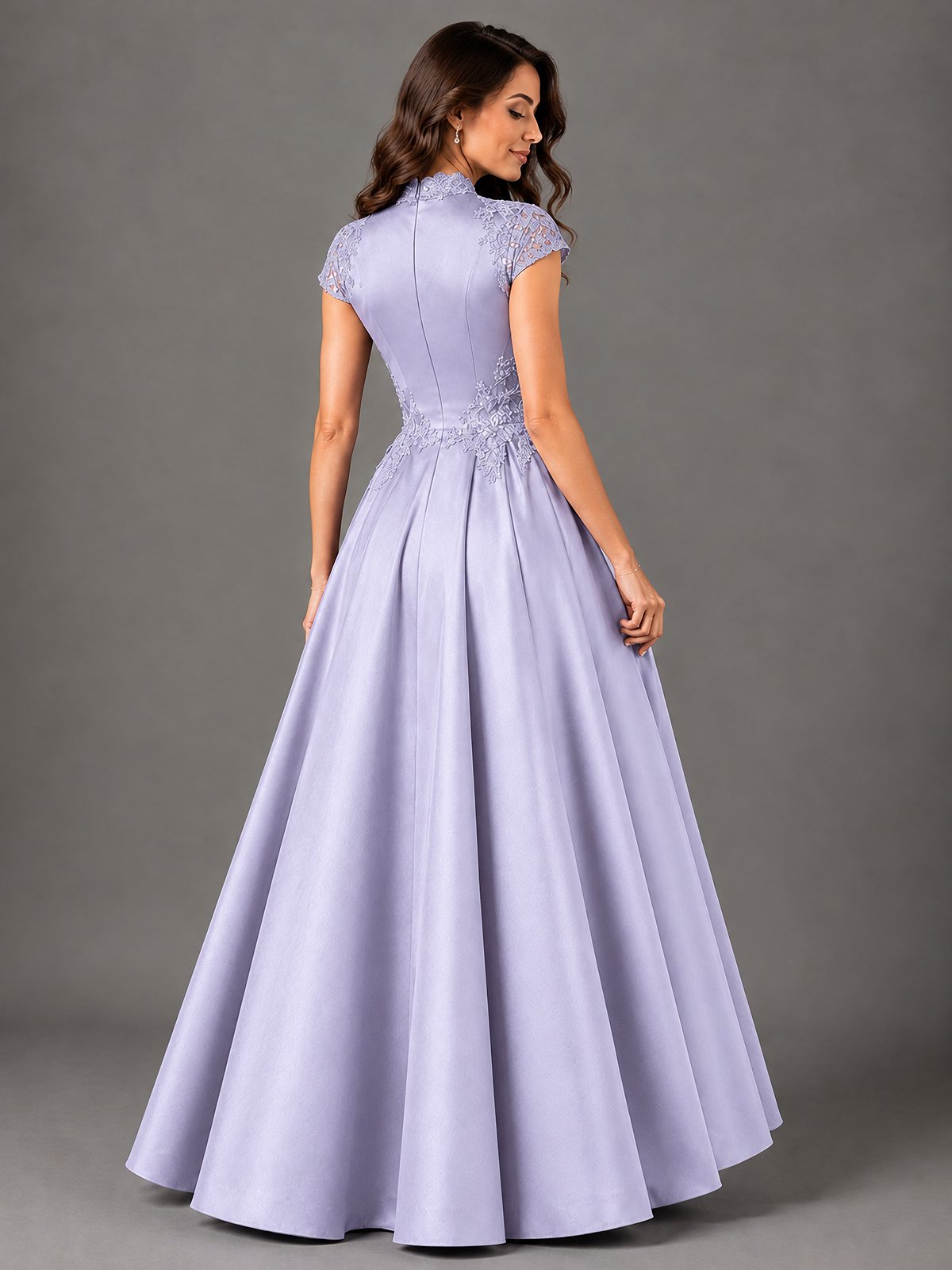 Lace Appliqué A-Line Satin Maxi Dress
