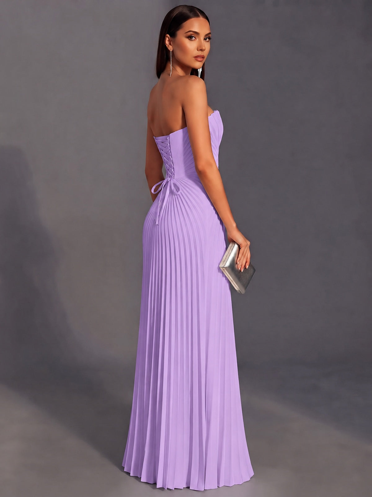 Strapless A-line Long Pleated Satin Prom Dress