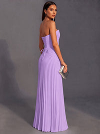 Strapless A-line Long Pleated Satin Prom Dress