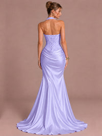 Sparkling Halter Corset Satin Mermaid Prom Dress